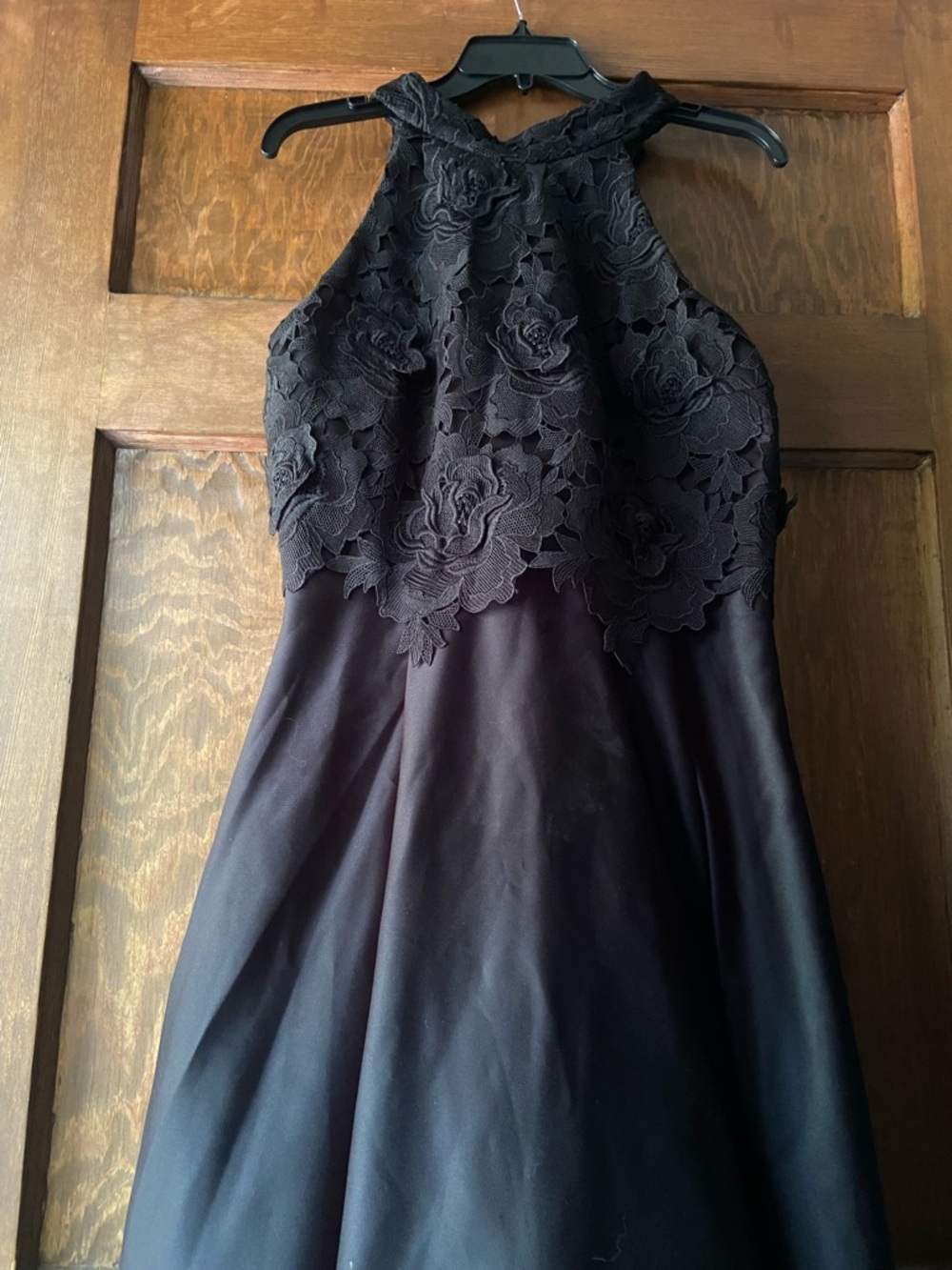 Nicole Miller Black High-Low Lace Halter Dress